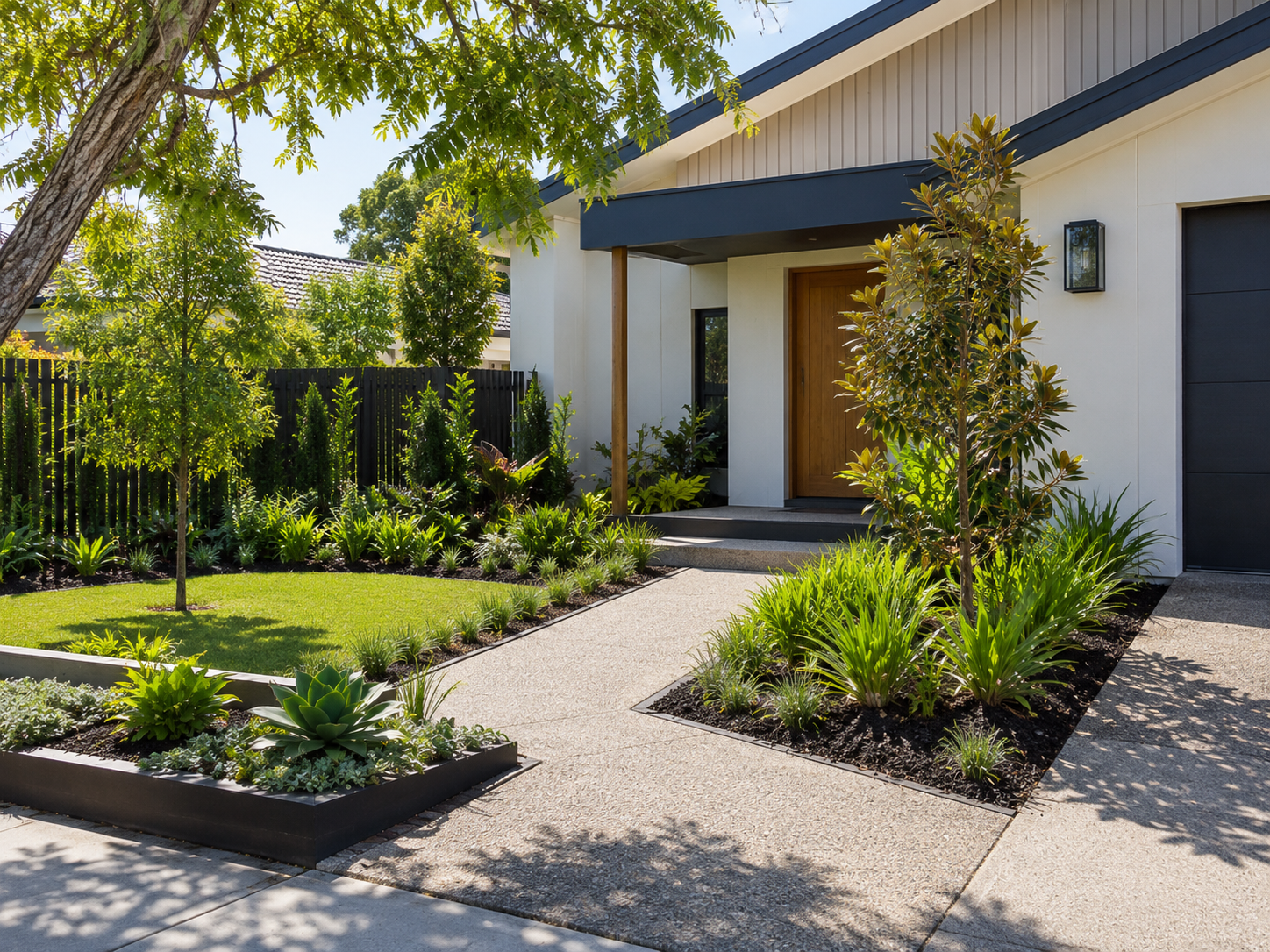 Finished landscaped outdoor living area by Green Haven Landscaping