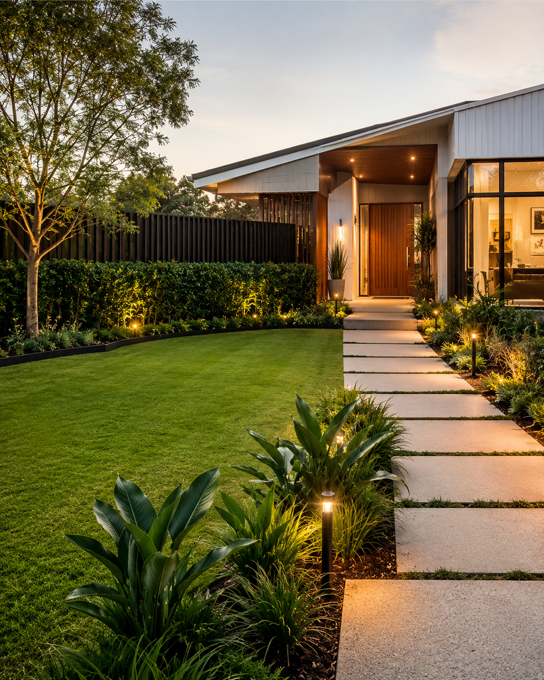 Front yard makeover with new planting, garden beds and pathways